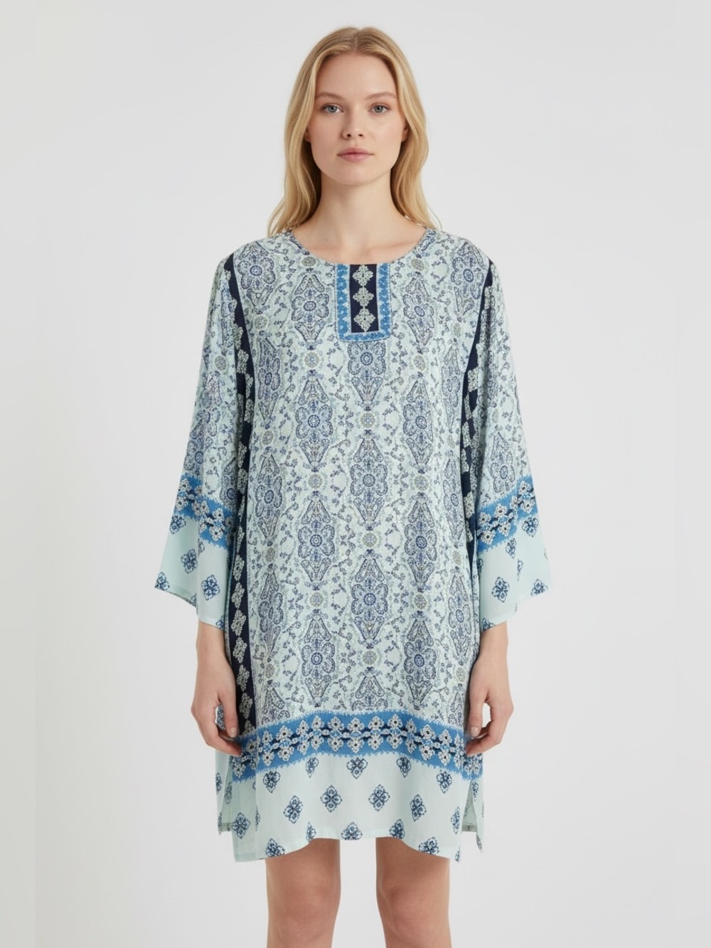 J. Jill Sea Glass Mix Print Tunic Dress Size L